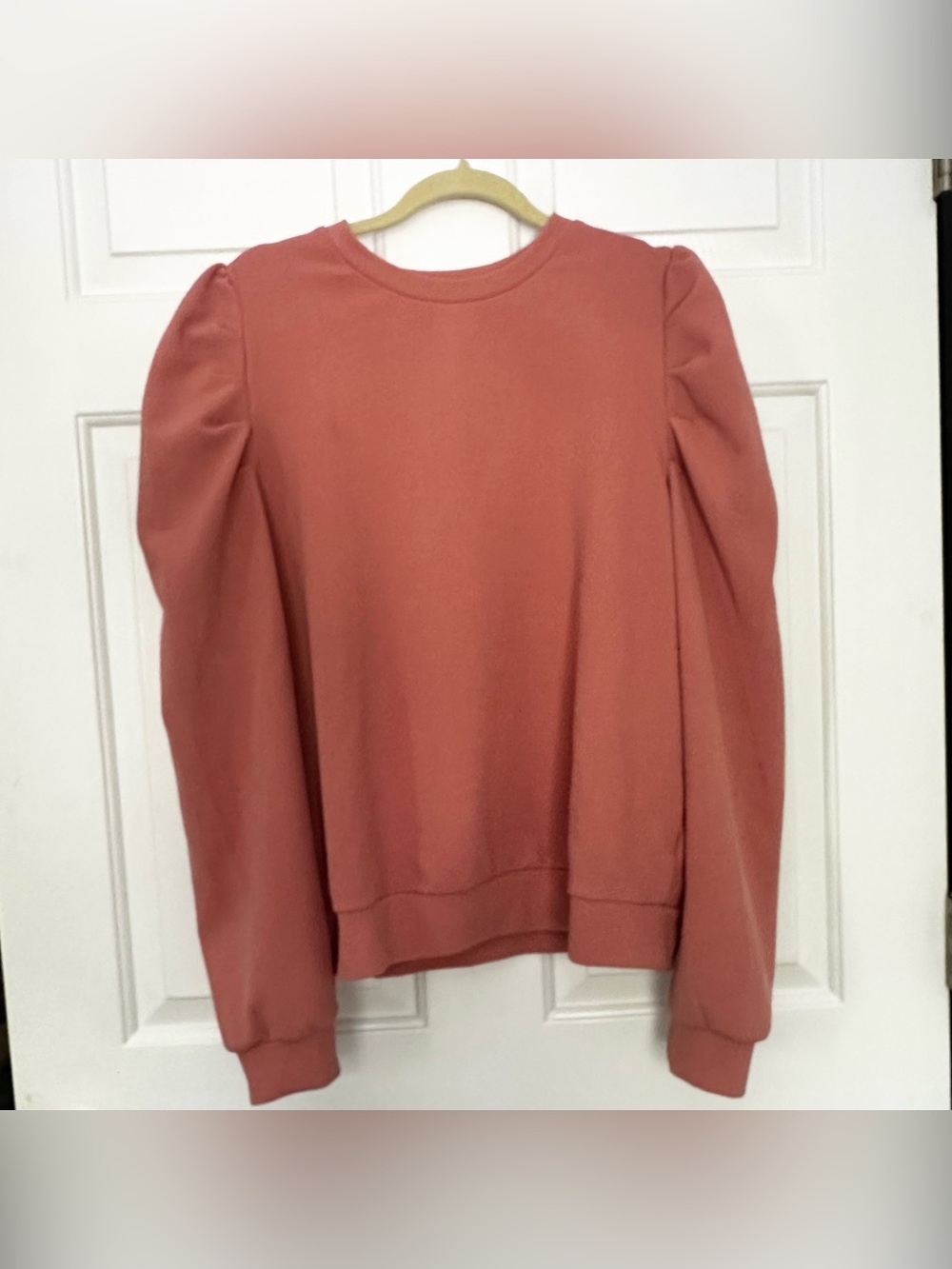 SHEIN Dusty Rose Knit Crewneck Puffed Sleeve Blouse
